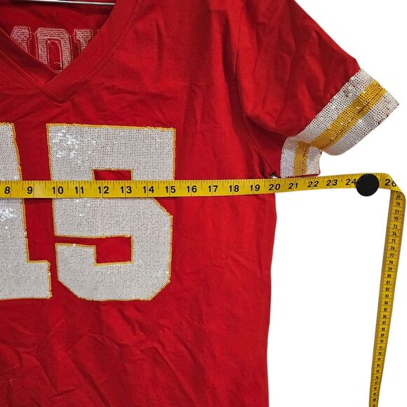 Sparkle City Chiefs Mahomes Jersey Kansas City Women Football Sequin Shirt Sz L - Picture 4 of 7